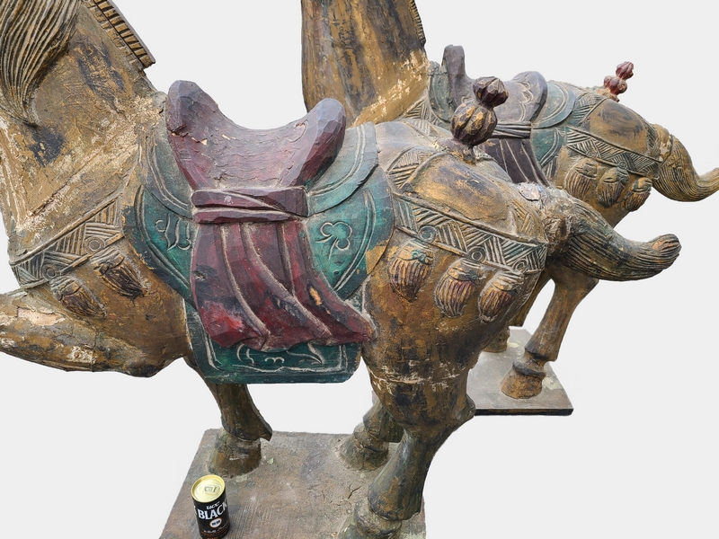 購入半額時代■稀 大型 木彫り 馬 [h約100㎝] 1対■ 天然木 祀り 神社 古美術 古玩№6425■ その他
