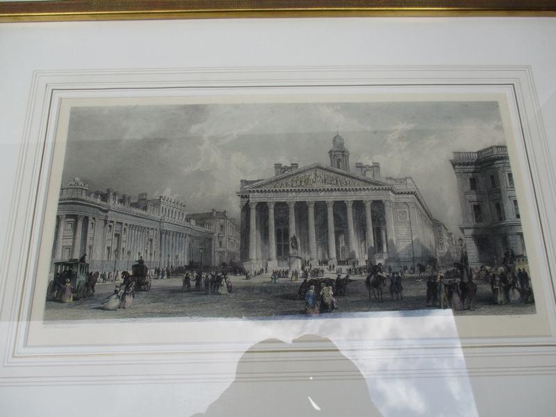 □銅版画 19世紀 英国[ロンドン 王立証券取引所 国会議事堂か] 2点 銘