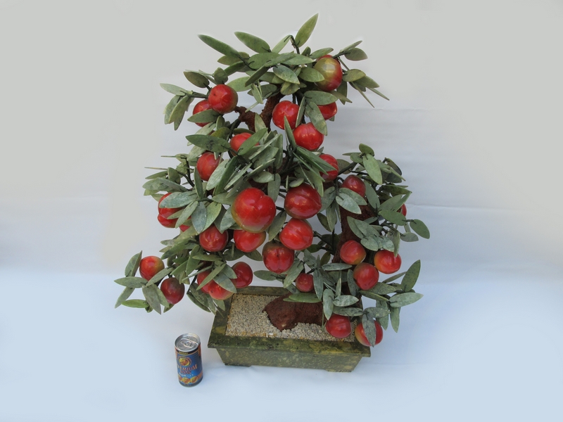 貴重 中国 玉石 果物形 アンティーク 翡翠 貴石 桃の木 盆栽 - 工芸品