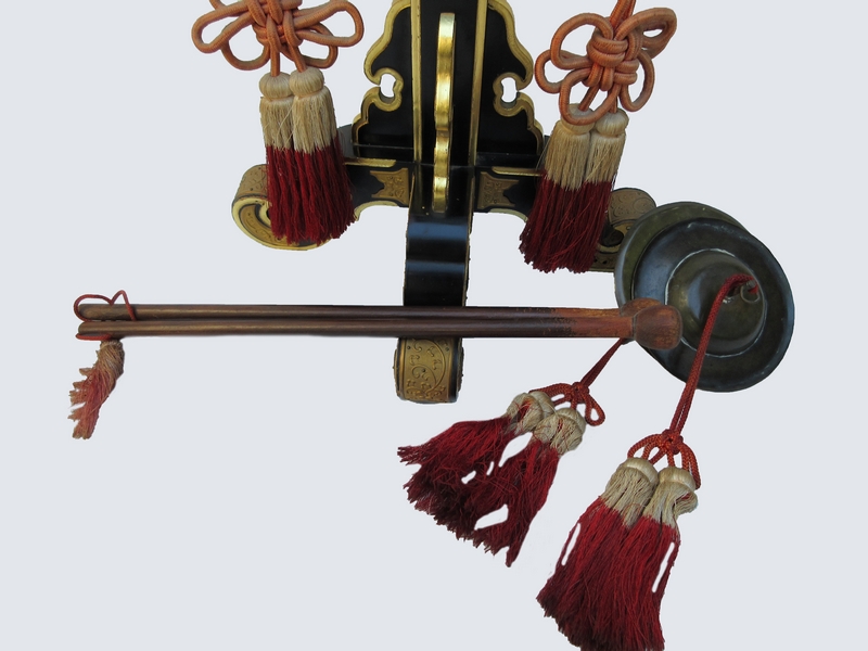 定番 □ ミニ妙鉢付 吊鉦鼓一式 [ｈ約95.5cm] 付き ]バチ 木製台